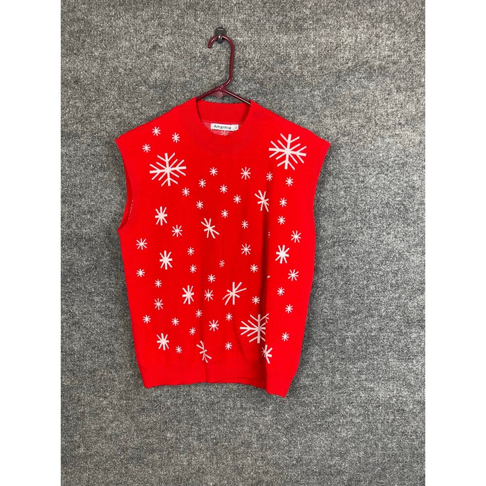 Amarmia Sweater Women's XL Red White Snowflakes Sleeveless